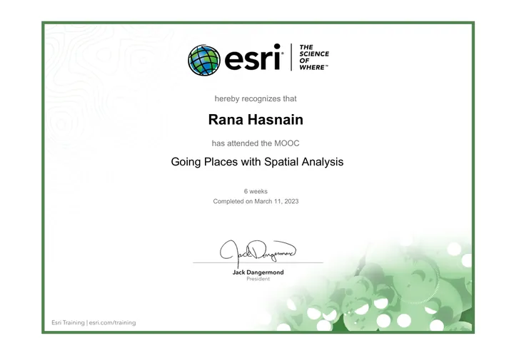 Going Places with Spatial Analysis certificate, Esri, 6-week MOOC
