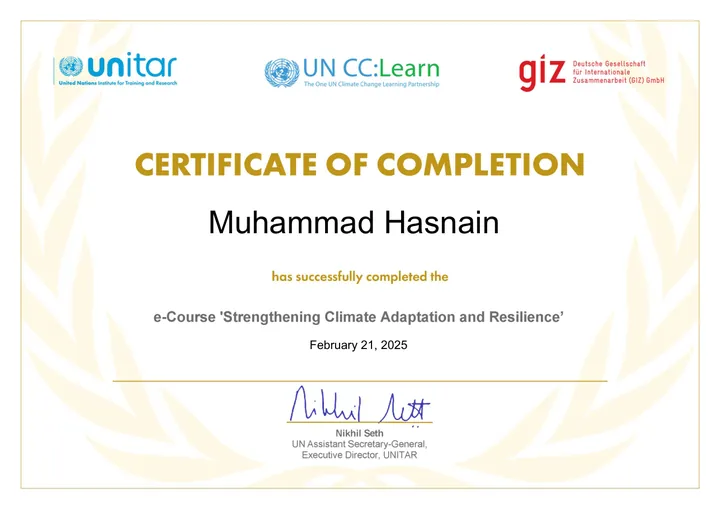 Strengthening Climate Adaptation and Resilience certificate, UNITAR, UN CC:Learn and GIZ