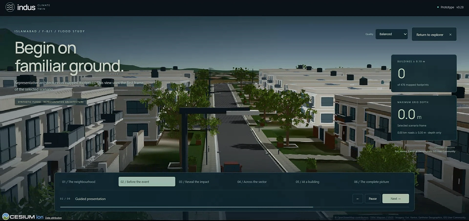 Street-level 3D view of a tree-lined road between houses in F-8/1, before the event.